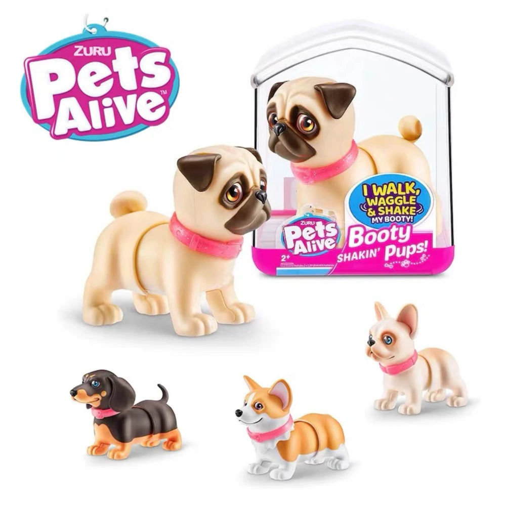 Zuru Pets Alive Interactive Mini Dog Toy Set with Glitter Mini pet accessories Three-dimensional corgi decorative toys