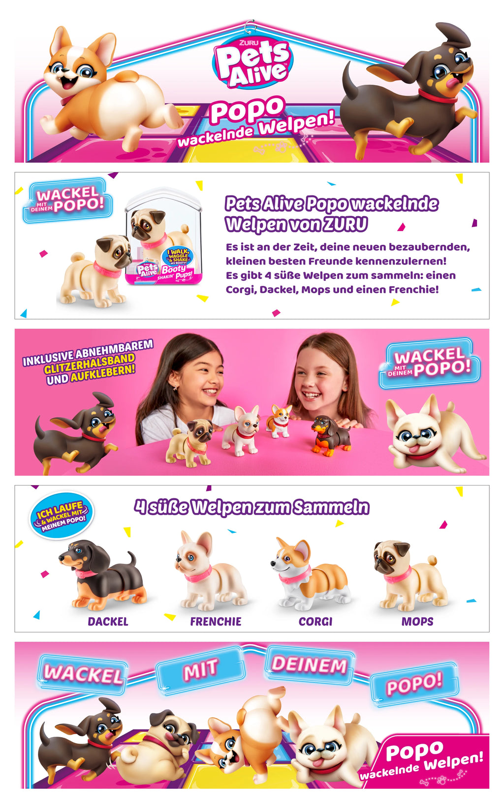 Zuru Pets Alive Interactive Mini Dog Toy Set with Glitter Mini pet accessories Three-dimensional corgi decorative toys