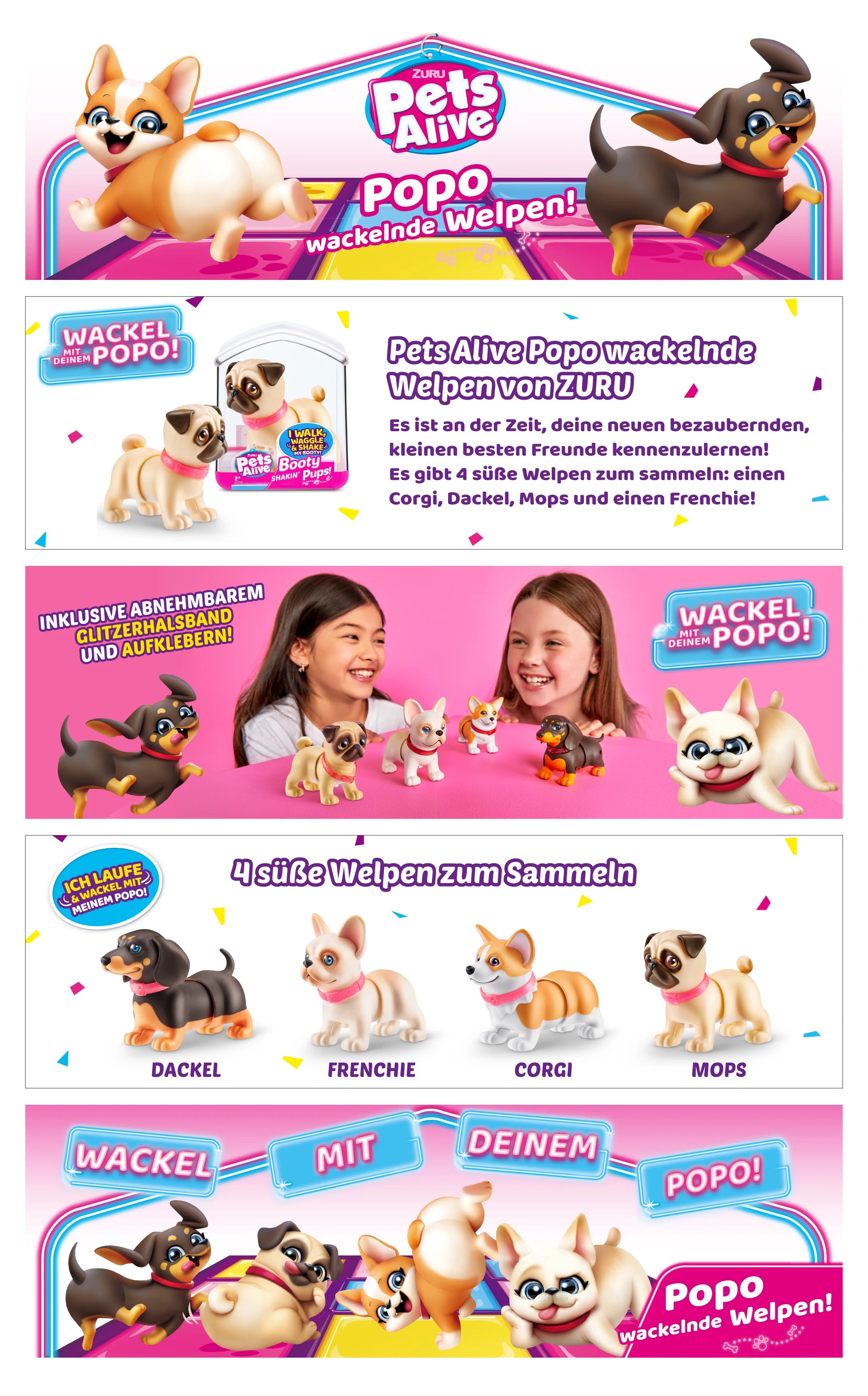 Zuru Pets Alive Interactive Mini Dog Toy Set with Glitter Mini pet accessories Three-dimensional corgi decorative toys